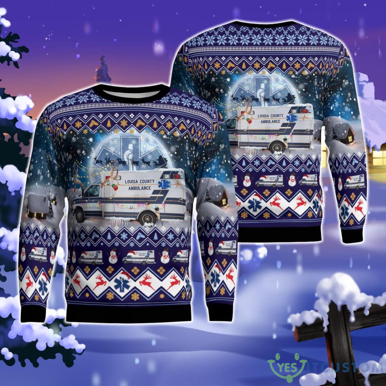 Louisa County Ambulance, Columbus Junction, Iowa Christmas Ugly Sweater 3 Louisa County Ambulance, Columbus Junction, Iowa Christmas Ugly Sweater Product Photo 1