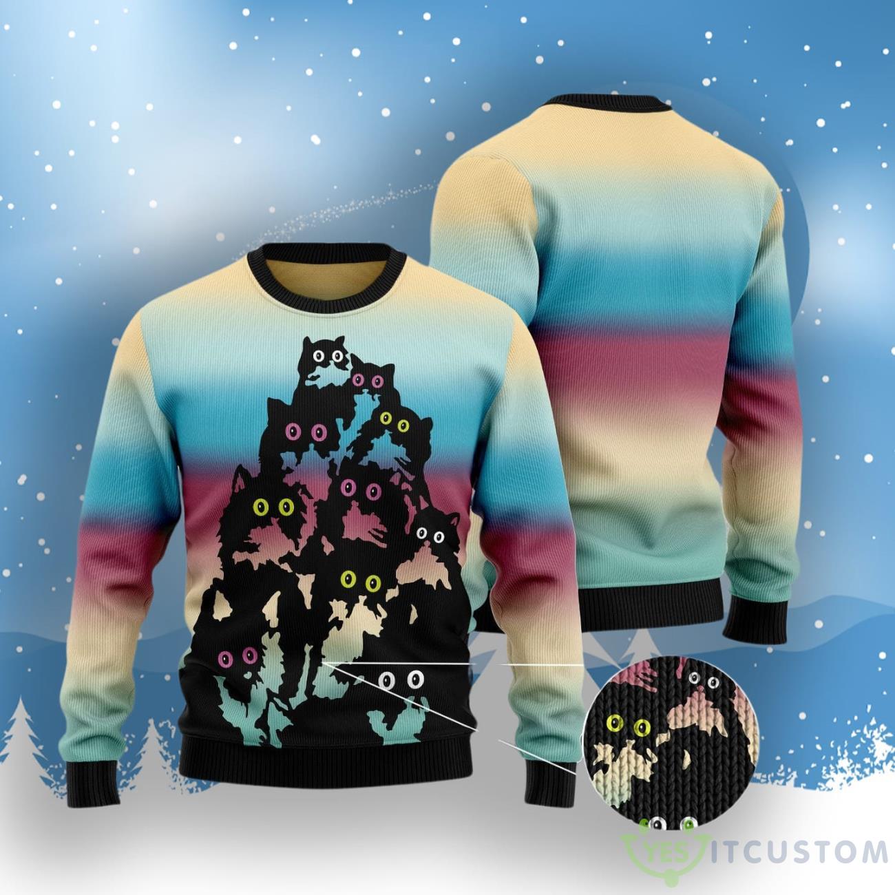 Lovely Black Cat Ugly Christmas Sweater 3 Lovely Black Cat Ugly Christmas Sweater Product Photo 3