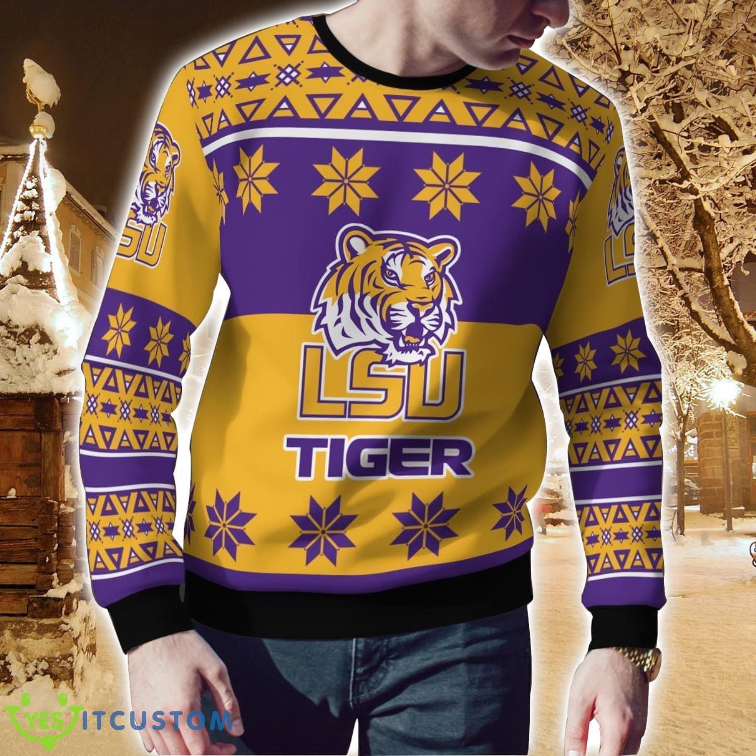 LSU Tigers Logo Big Snowflake Pattern Ugly Christmas Sweater 6 LSU Tigers Logo Big Snowflake Pattern Ugly Christmas Sweater Product Photo 2