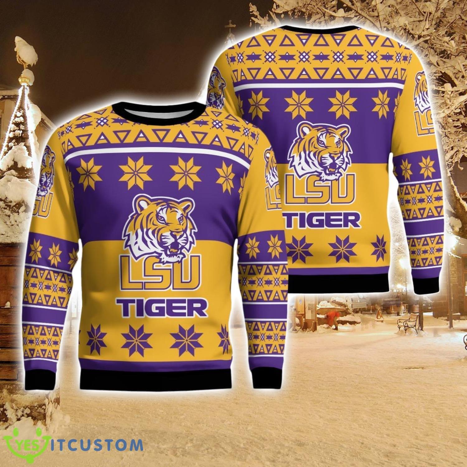 LSU Tigers Logo Big Snowflake Pattern Ugly Christmas Sweater 5 LSU Tigers Logo Big Snowflake Pattern Ugly Christmas Sweater Product Photo 1