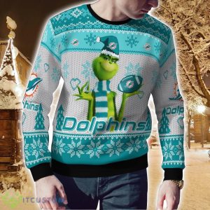 Miami Dolphins Grinch Snowflake Pattern Ugly Sweater Christmas 3 Miami Dolphins Grinch Snowflake Pattern Ugly Sweater Christmas Product Photo 2