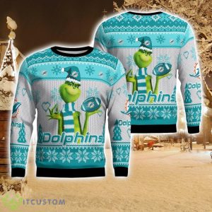 Miami Dolphins Grinch Snowflake Pattern Ugly Sweater Christmas Product Photo 1
