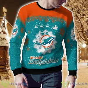 Miami Dolphins Santa sleigh driving reindeer Pattern Ugly Christmas Sweater Cute Christmas Gift Product Photo 2