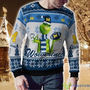 Michigan Wolverines Grinch Snowflake Pattern Ugly Sweater Christmas 3 Michigan Wolverines Grinch Snowflake Pattern Ugly Sweater Christmas Product Photo 2