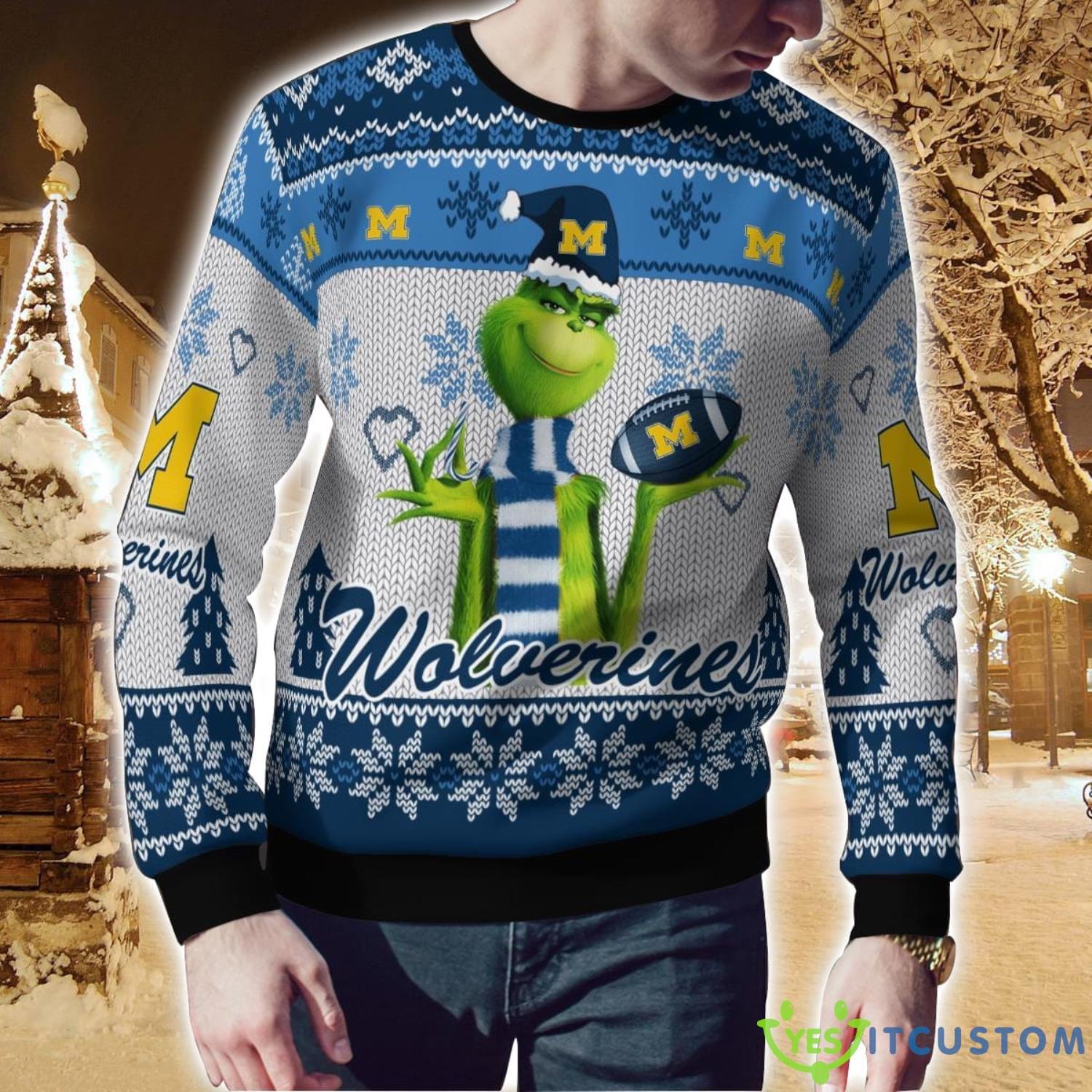 Michigan Wolverines Grinch Snowflake Pattern Ugly Sweater Christmas 6 Michigan Wolverines Grinch Snowflake Pattern Ugly Sweater Christmas Product Photo 2