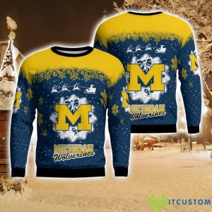 Michigan Wolverines Santa sleigh driving reindeer Pattern Ugly Christmas Sweater Cute Christmas Gift Product Photo 1