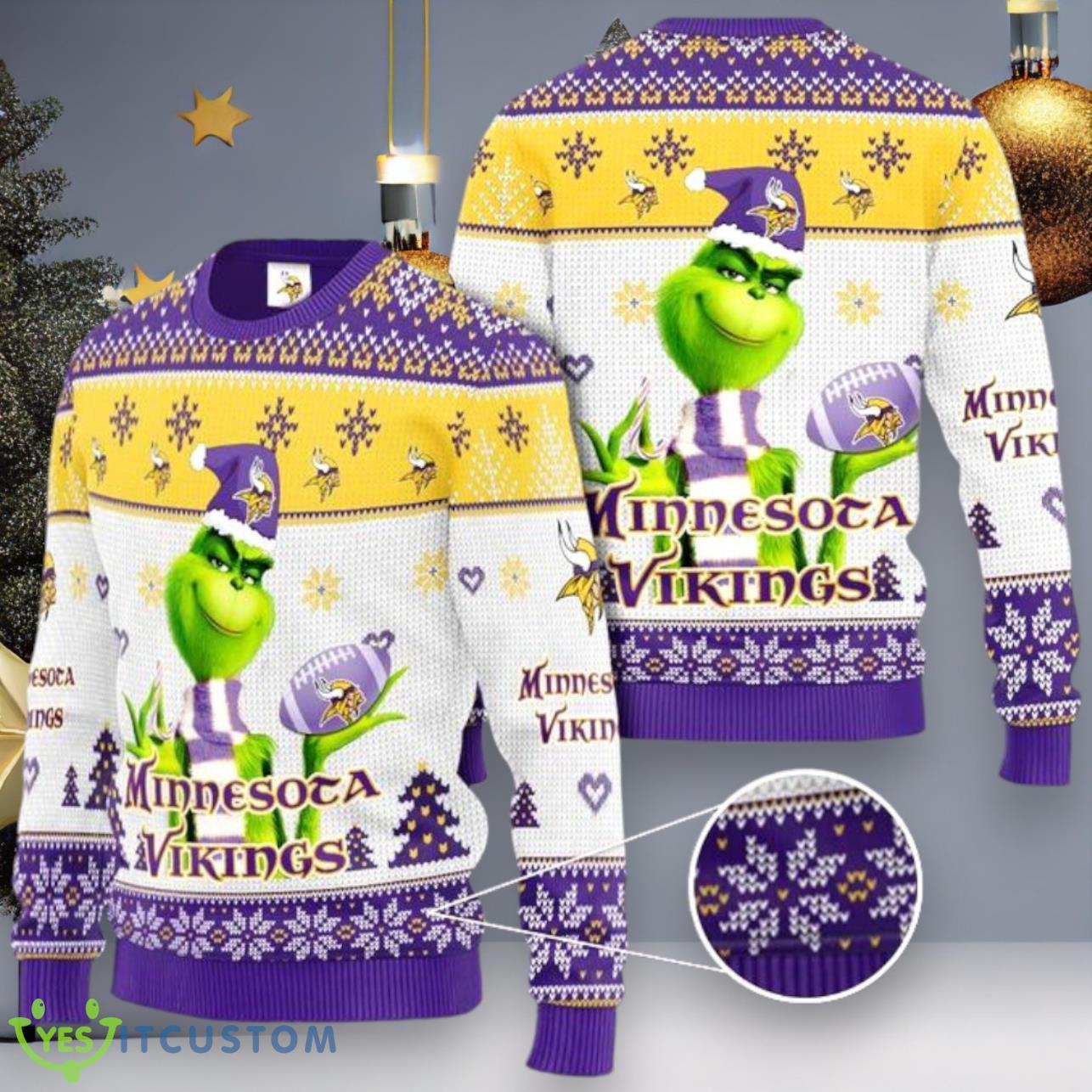 Minnesota Vikings Grinch Knit Ugly Christmas Sweater 3 Minnesota Vikings Grinch Knit Ugly Christmas Sweater Product Photo 1