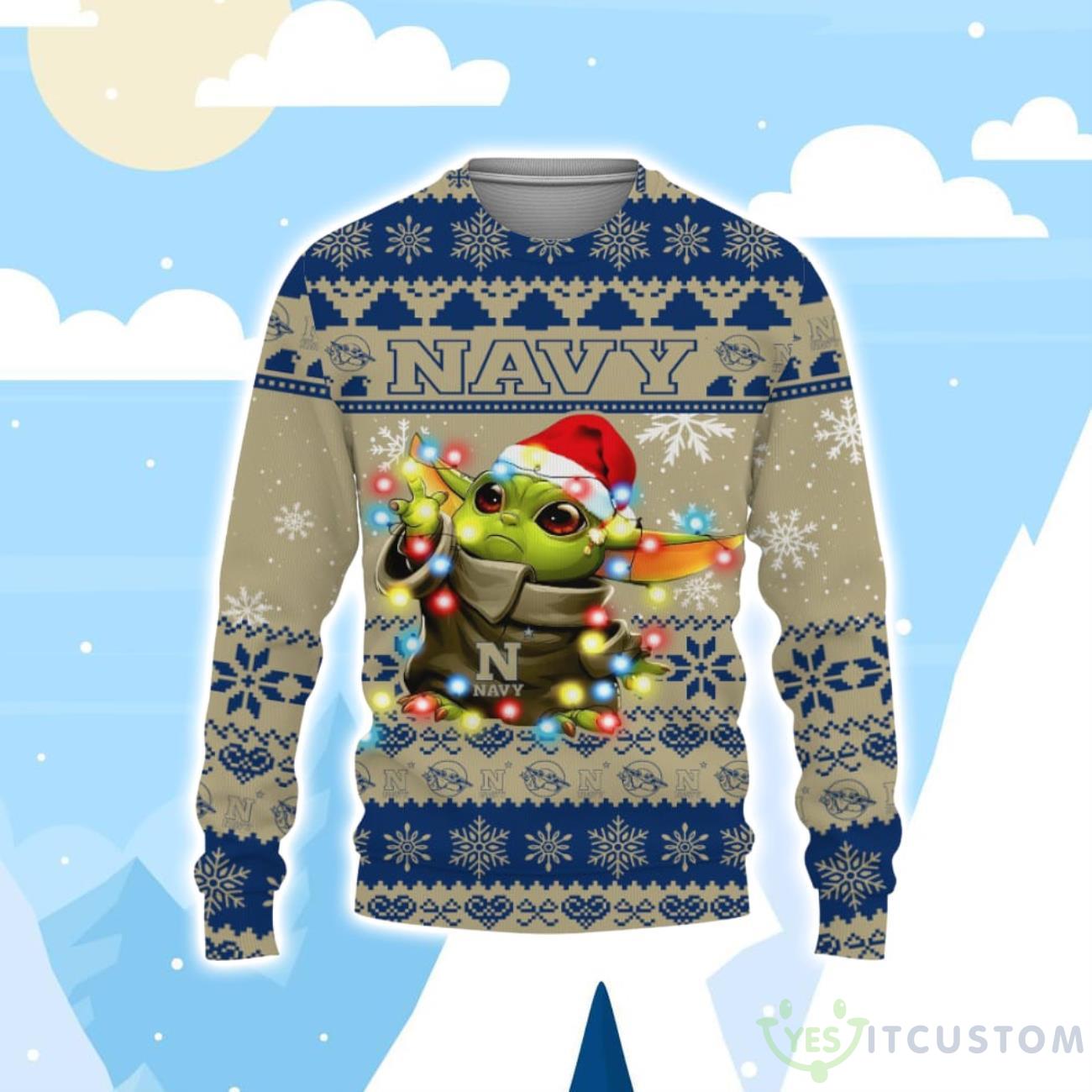 Navy Midshipmen Baby Yoda Star Wars Sports Football American Ugly Christmas Sweater 3 Navy Midshipmen Baby Yoda Star Wars Sports Football American Ugly Christmas Sweater Product Photo 1
