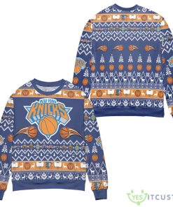 New York Knicks Basketball Team Reindeer Pattern Ugly Christmas Sweater Unisex Swweater Product Photo 1