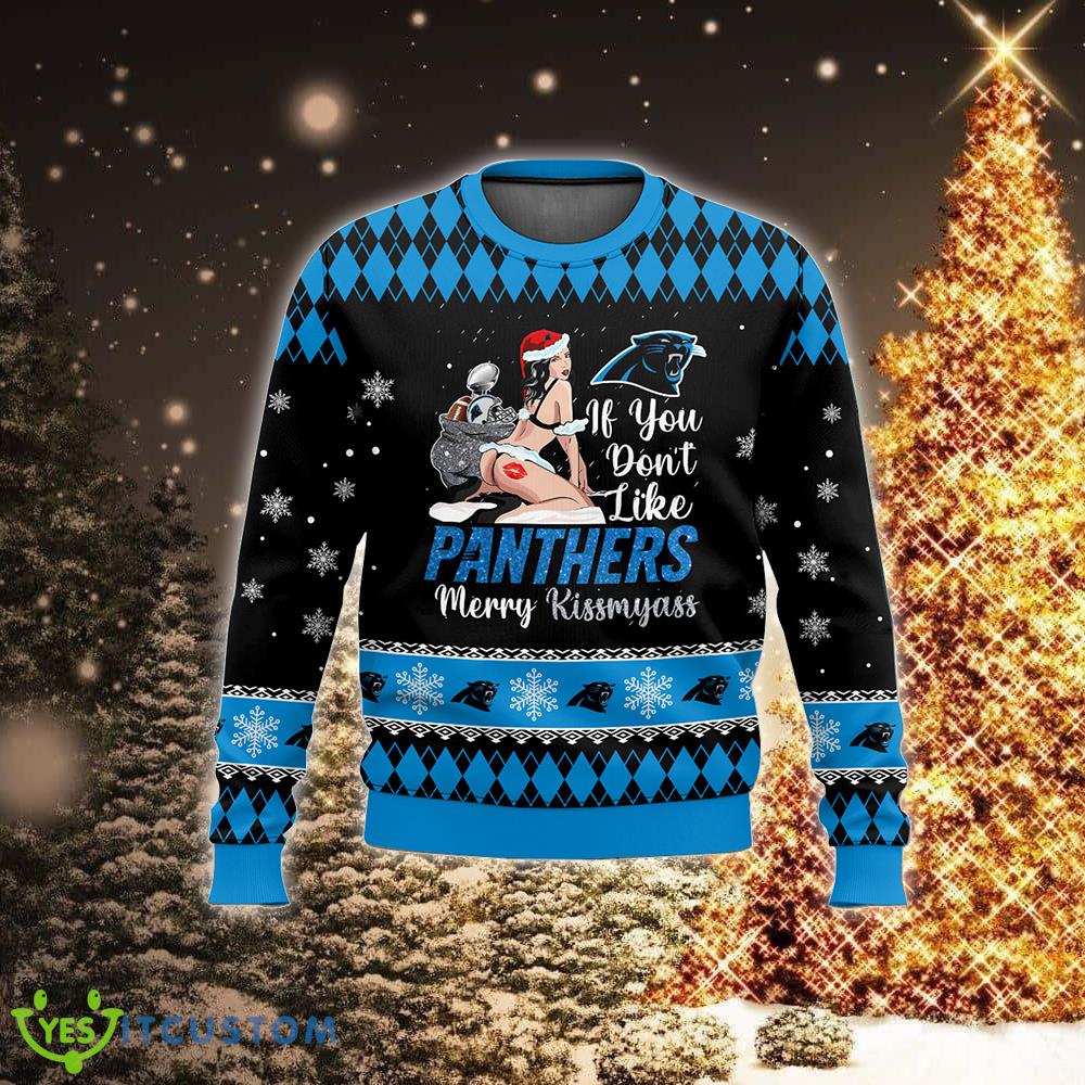 NFL Carolina Panthers Kissmyass Seasonal Knitted 3D Sweater Seasonal For Christmas 6 NFL Carolina Panthers Kissmyass Seasonal Knitted 3D Sweater Seasonal For Christmas - NFL Carolina Panthers Kissmyass Ugly Christmas Sweater For Men And Women Photo 2