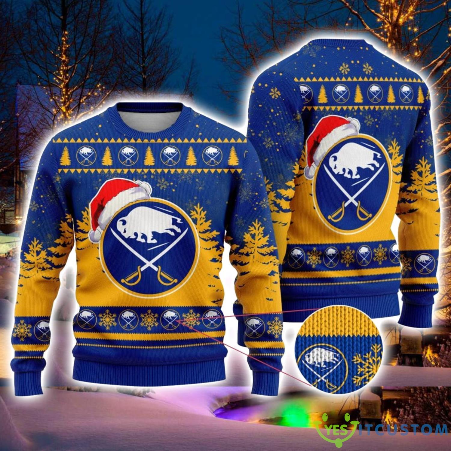 NHL Buffalo Sabres Logo Wearing Santa Hat Ugly Christmas Sweater For Men And Women Gift 3 NHL Buffalo Sabres Logo Wearing Santa Hat Ugly Christmas Sweater For Men And Women Gift Product Photo 1