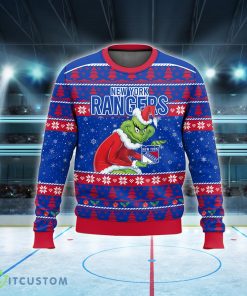 NHL New York Rangers Grinch Logo New Ugly Christmas Sweater Gift For Holidays - NHL New York Rangers Grinch New Style 2023 Ugly Christmas Sweater For Men And Women Photo 2