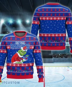 NHL New York Rangers Grinch Logo New Ugly Christmas Sweater Gift For Holidays - NHL New York Rangers Grinch New Style 2023 Ugly Christmas Sweater For Men And Women Photo 1
