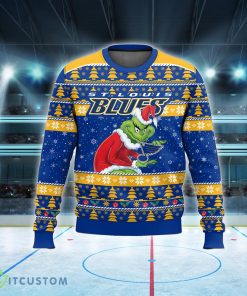 NHL St. Louis Blues Grinch Logo New Ugly Christmas Sweater Gift For Holidays - NHL St. Louis Blues Grinch New Style 2023 Ugly Christmas Sweater For Men And Women Photo 2