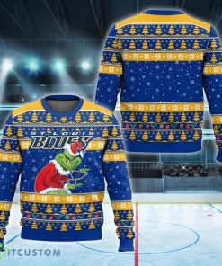 NHL St. Louis Blues Grinch Logo New Ugly Christmas Sweater Gift For Holidays - NHL St. Louis Blues Grinch New Style 2023 Ugly Christmas Sweater For Men And Women Photo 1
