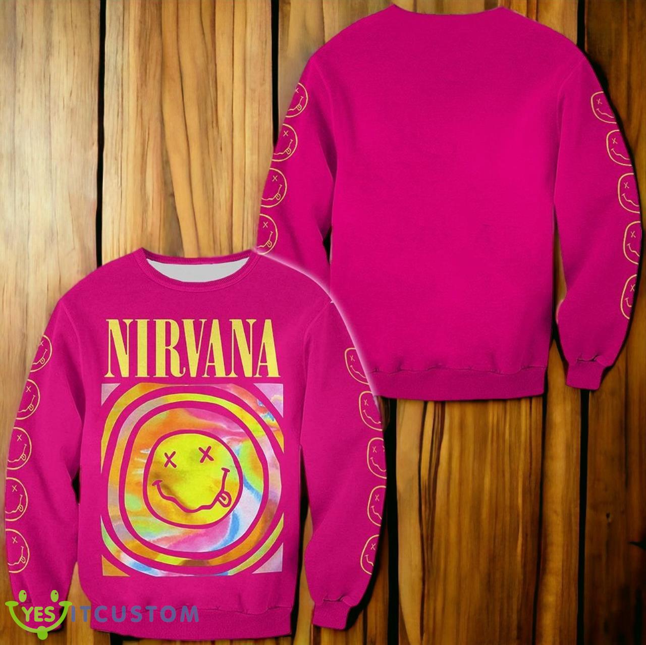 Nirvana Sweatshirt, Nirvana Smiley Face Crewneck Sweatshirt 3 Nirvana Sweatshirt, Nirvana Smiley Face Crewneck Sweatshirt Product Photo 1