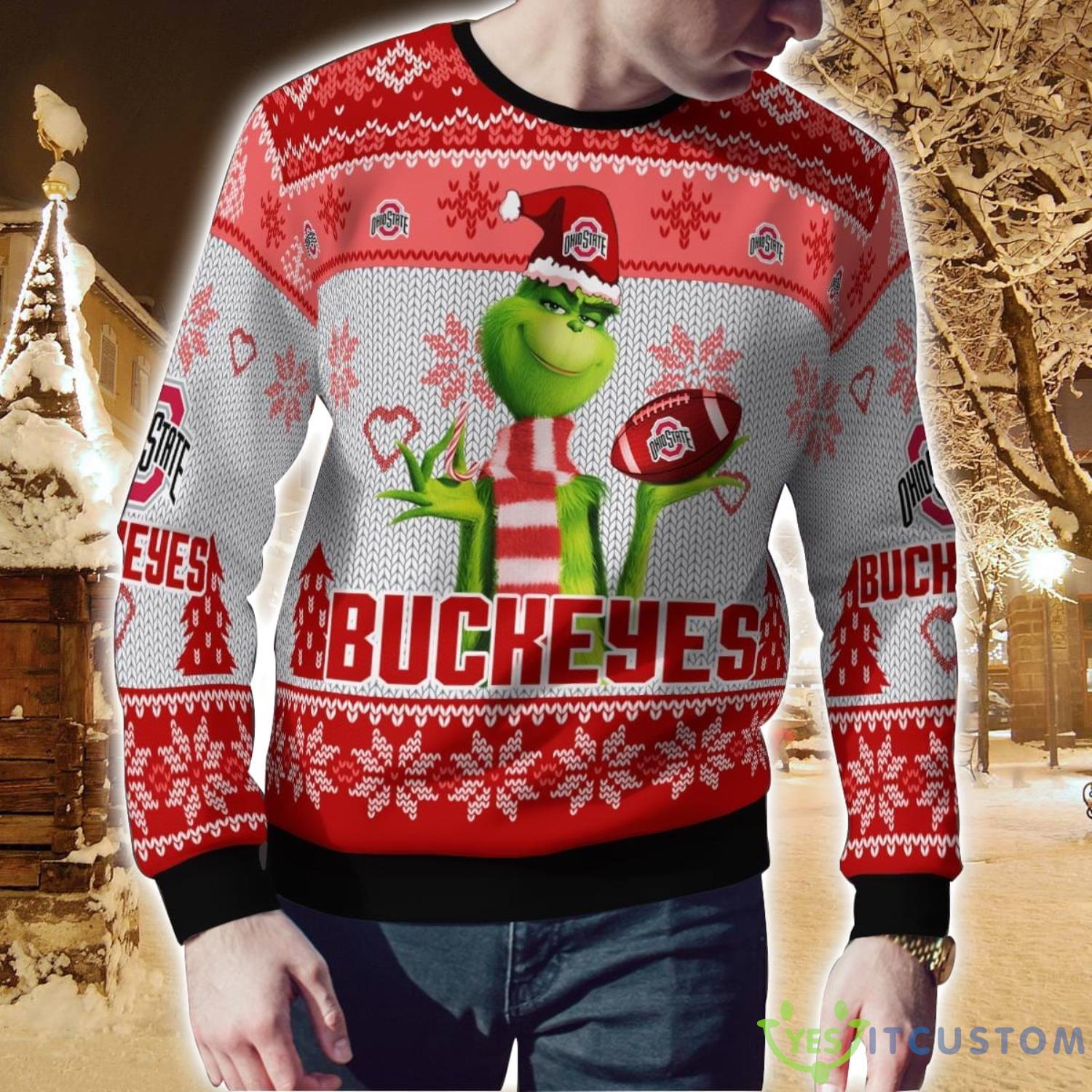 Ohio State Buckeyes Grinch Snowflake Pattern Ugly Sweater Christmas 6 Ohio State Buckeyes Grinch Snowflake Pattern Ugly Sweater Christmas Product Photo 2