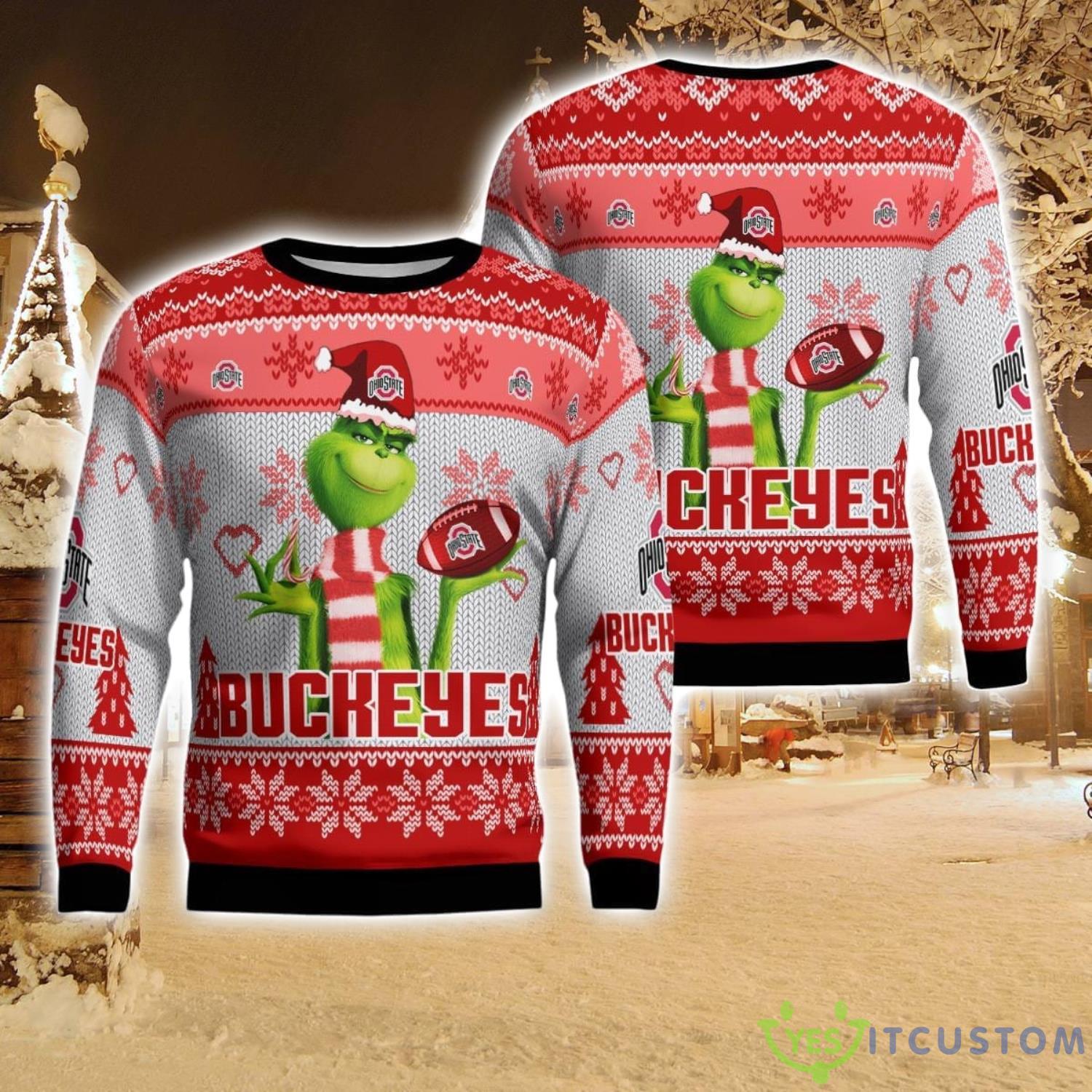 Ohio State Buckeyes Grinch Snowflake Pattern Ugly Sweater Christmas 5 Ohio State Buckeyes Grinch Snowflake Pattern Ugly Sweater Christmas Product Photo 1