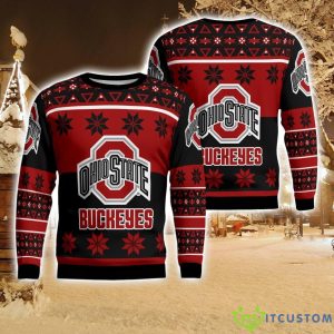 Ohio State Buckeyes Logo Big Snowflake Pattern Ugly Christmas Sweater Product Photo 1
