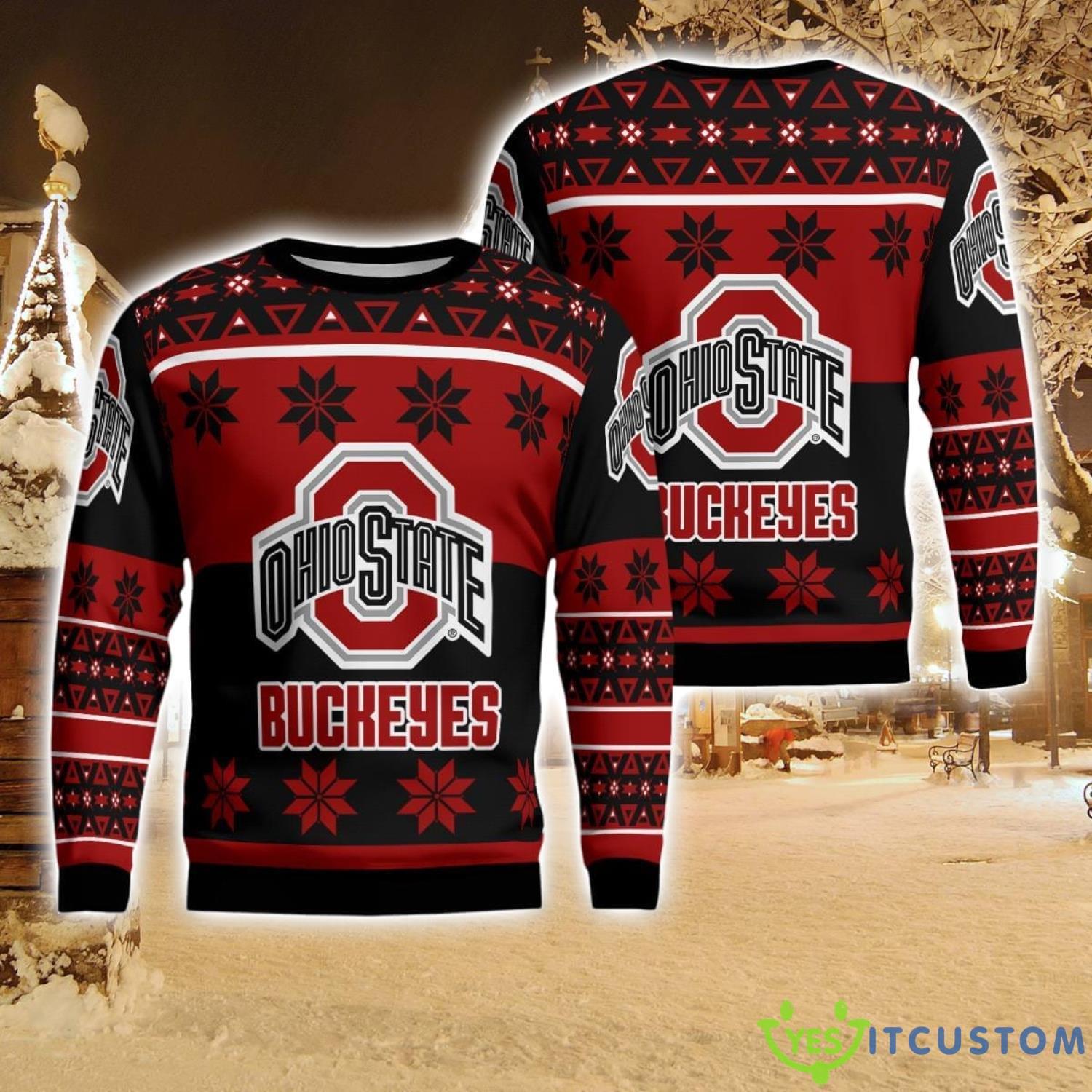 Ohio State Buckeyes Logo Big Snowflake Pattern Ugly Christmas Sweater 5 Ohio State Buckeyes Logo Big Snowflake Pattern Ugly Christmas Sweater Product Photo 1