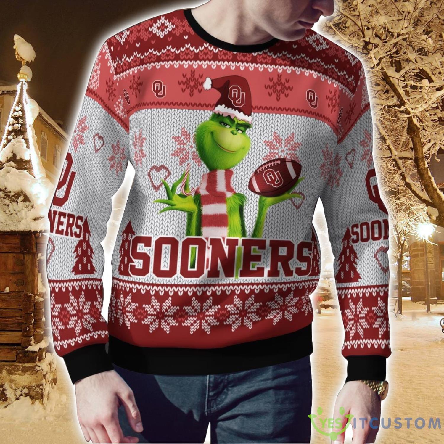 Oklahoma Sooners Grinch Snowflake Pattern Ugly Sweater Christmas 6 Oklahoma Sooners Grinch Snowflake Pattern Ugly Sweater Christmas Product Photo 2