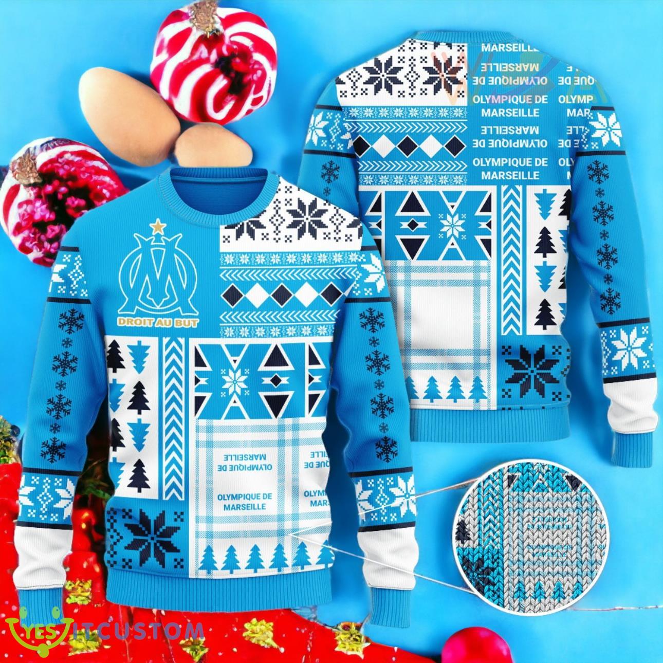 Olympique Marseille 3D Ugly Christmas Sweater 3 Olympique Marseille 3D Ugly Christmas Sweater Product Photo 1