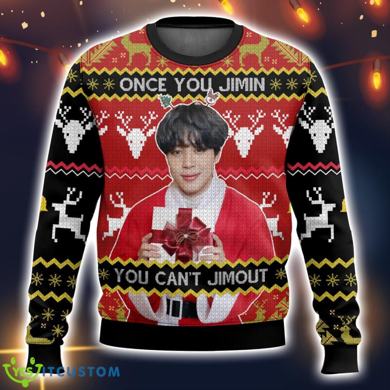 Once You Jimin You Can’t Jimout Pun Funny Ugly Christmas Sweater Christmas Gift 3D printed Sweater 5 Once You Jimin You Can’t Jimout Pun Funny Ugly Christmas Sweater Christmas Gift 3D printed Sweater Product Photo 1