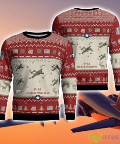 P-61 Black Widow P61 Aircraft Ugly Christmas Sweater Christmas Gift Veteran 3D Sweater Red Corlor Product Photo 1