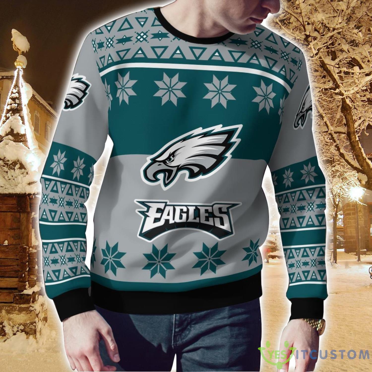 Philadelphia Eagles Logo Big Snowflake Pattern Ugly Christmas Sweater 6 Philadelphia Eagles Logo Big Snowflake Pattern Ugly Christmas Sweater Product Photo 2