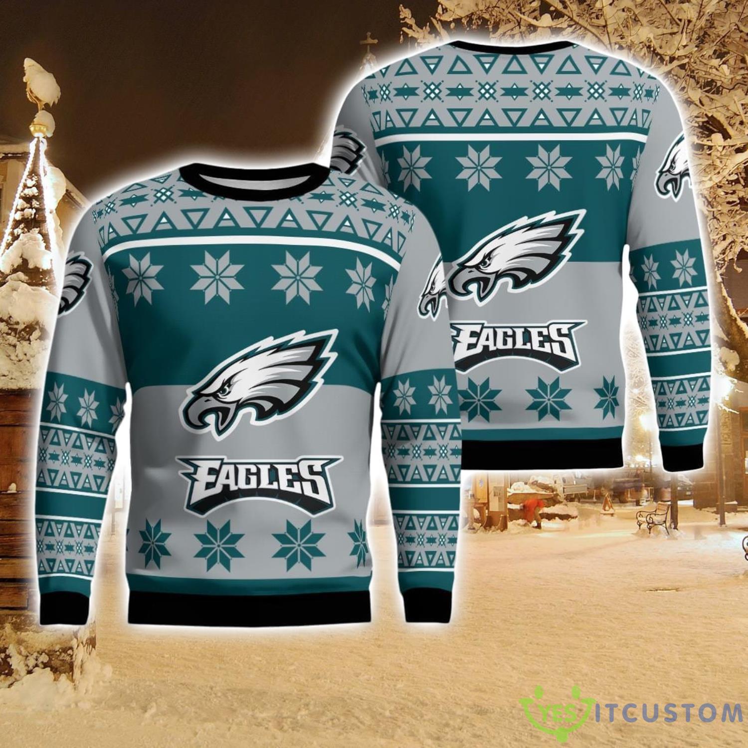Philadelphia Eagles Logo Big Snowflake Pattern Ugly Christmas Sweater 5 Philadelphia Eagles Logo Big Snowflake Pattern Ugly Christmas Sweater Product Photo 1