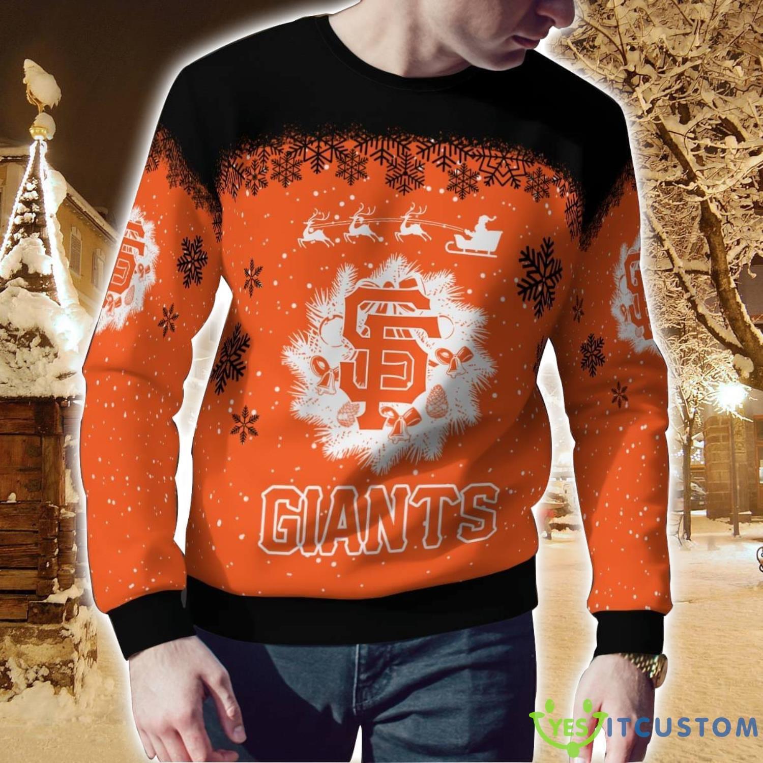 San Francisco Giants Santa sleigh driving reindeer Pattern Ugly Christmas Sweater 6 San Francisco Giants Santa sleigh driving reindeer Pattern Ugly Christmas Sweater Product Photo 2
