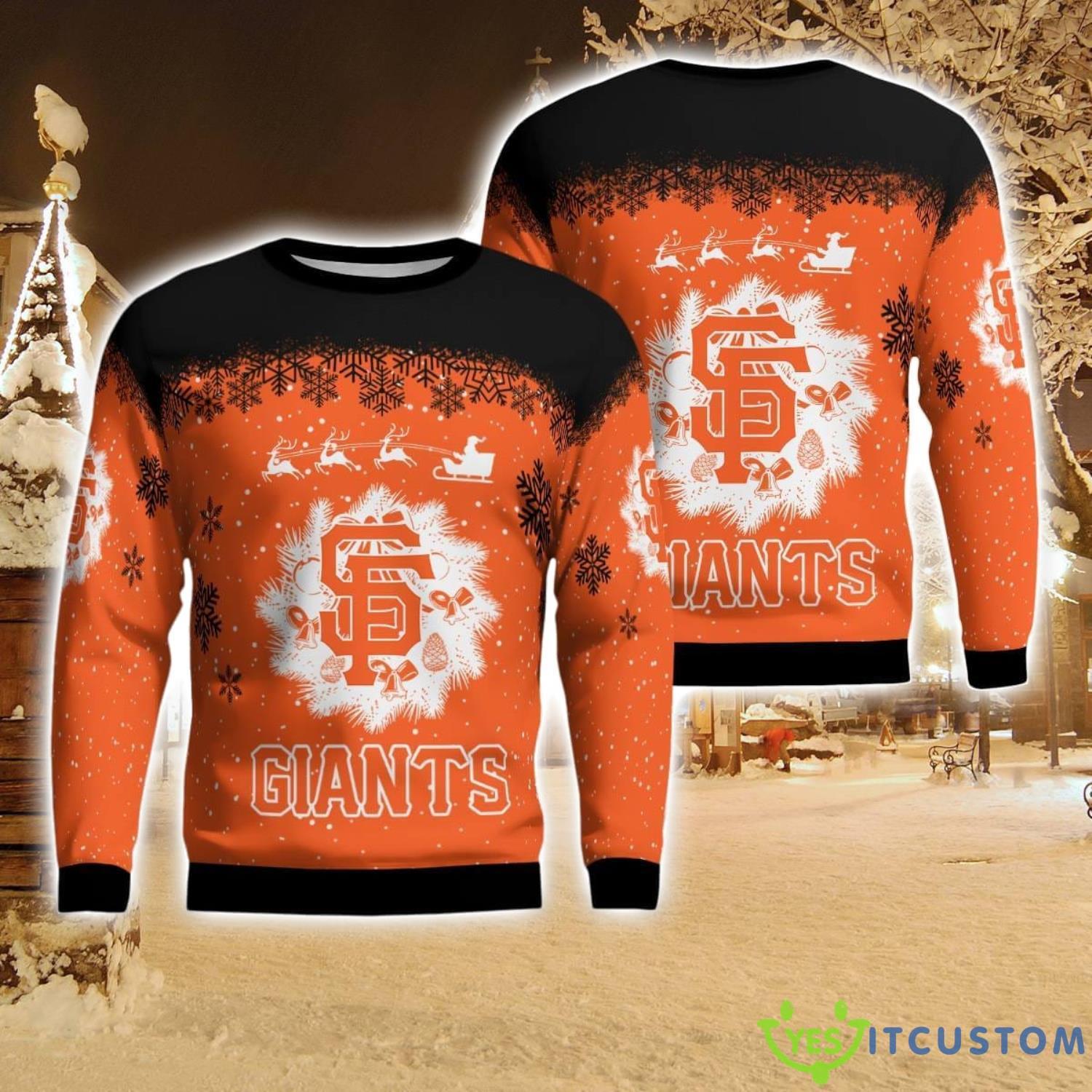 San Francisco Giants Santa sleigh driving reindeer Pattern Ugly Christmas Sweater 5 San Francisco Giants Santa sleigh driving reindeer Pattern Ugly Christmas Sweater Product Photo 1