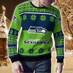 Seattle Seahawks Logo Big Snowflake Pattern Ugly Christmas Sweater Product Photo 2