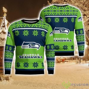 Seattle Seahawks Logo Big Snowflake Pattern Ugly Christmas Sweater Product Photo 1