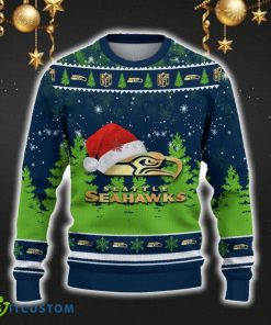 Seattle Seahawks Ugly Christmas Sweater Snowflakes Santa Hat Logo For Men And Women Gift Christmas - Seattle Seahawks Ugly Christmas Sweater_2