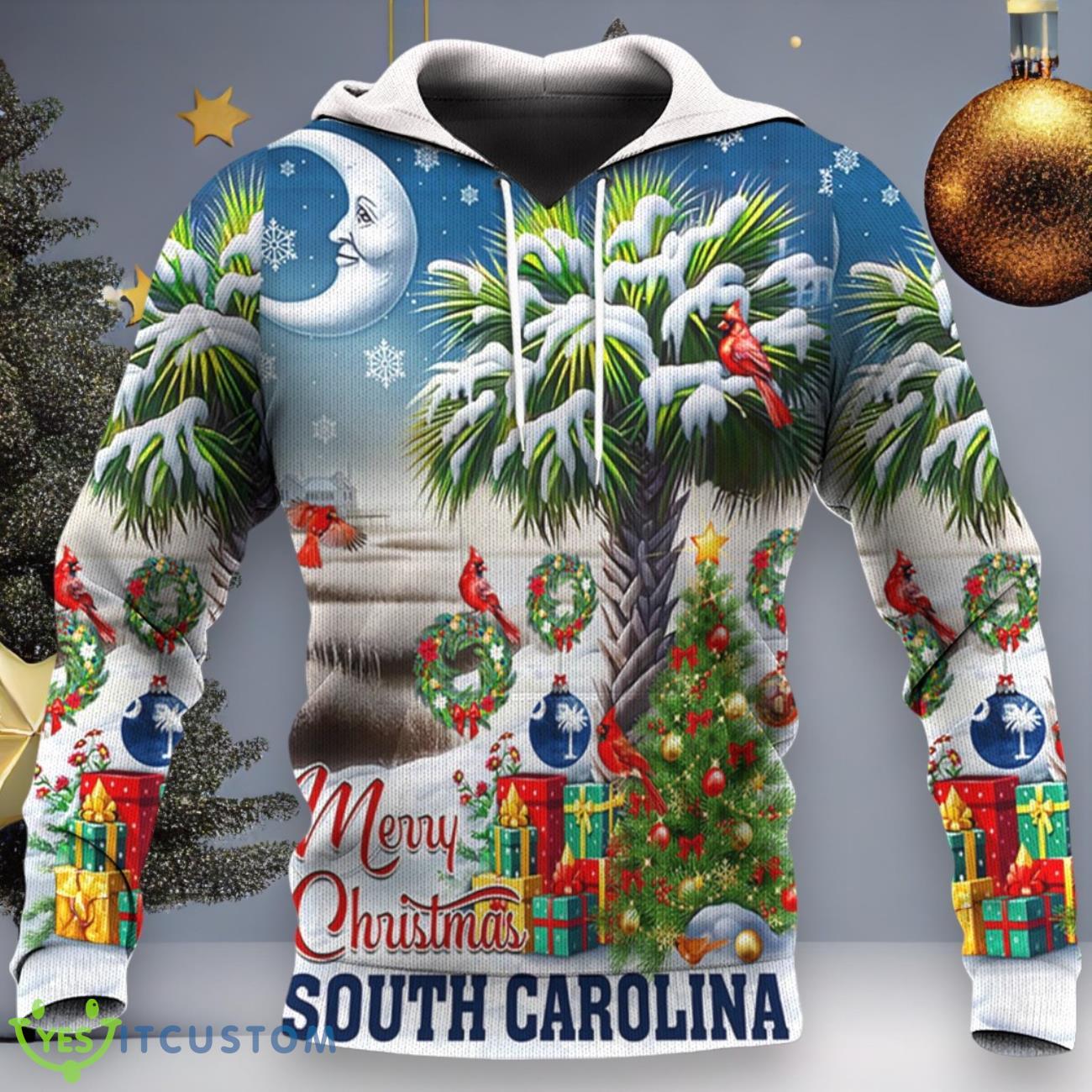 South Carolina Merry Christmas Hoodie Palm Tree Cardinal Winter Xmas Hoodie Mens Womens 6 South Carolina Merry Christmas Hoodie Palm Tree Cardinal Winter Xmas Hoodie Mens Womens Product Photo 1