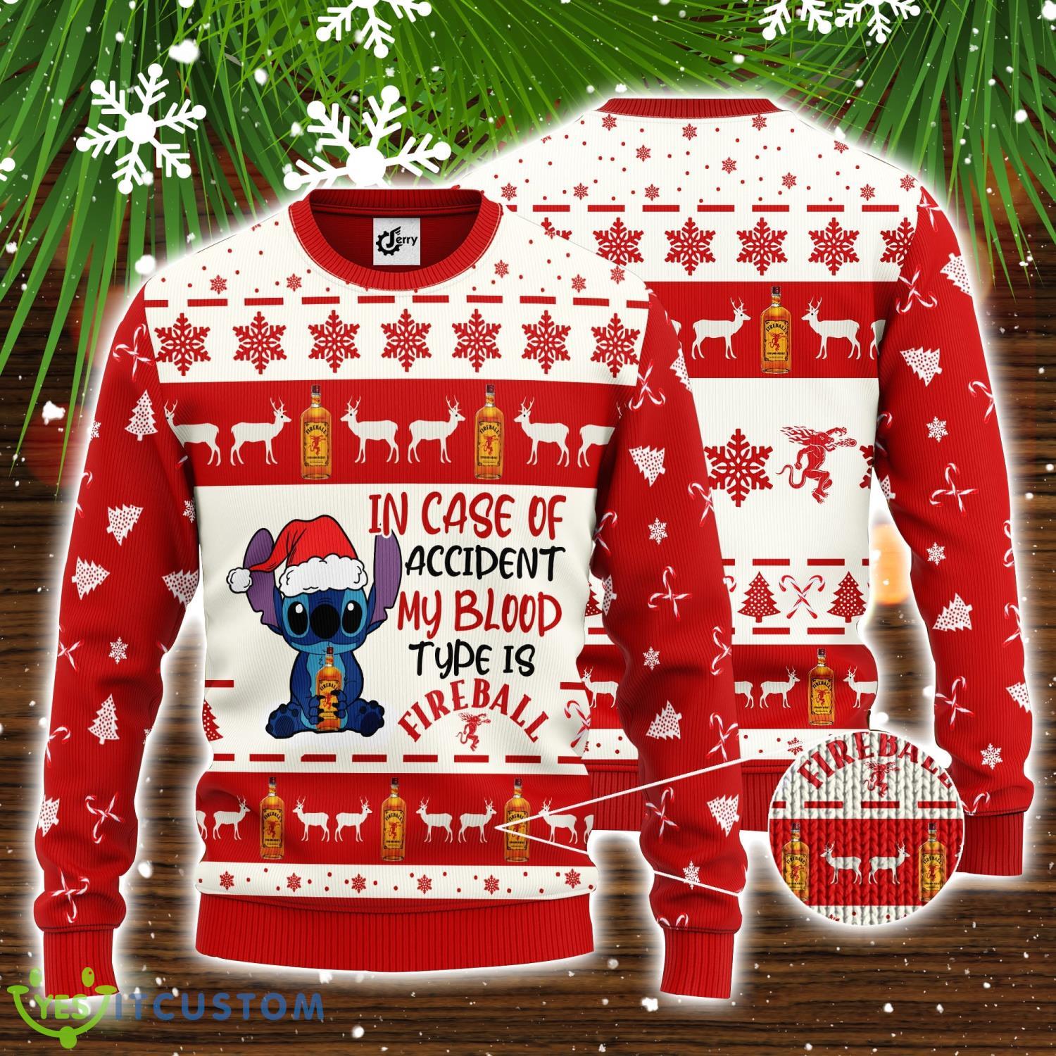 Stitch In Case Of Accident My Blood Type Is Fireball 3D Ugly Christmas Sweater Unisex Sweater Christmas Gift 3 Stitch In Case Of Accident My Blood Type Is Fireball 3D Ugly Christmas Sweater Unisex Sweater Christmas Gift Product Photo 1