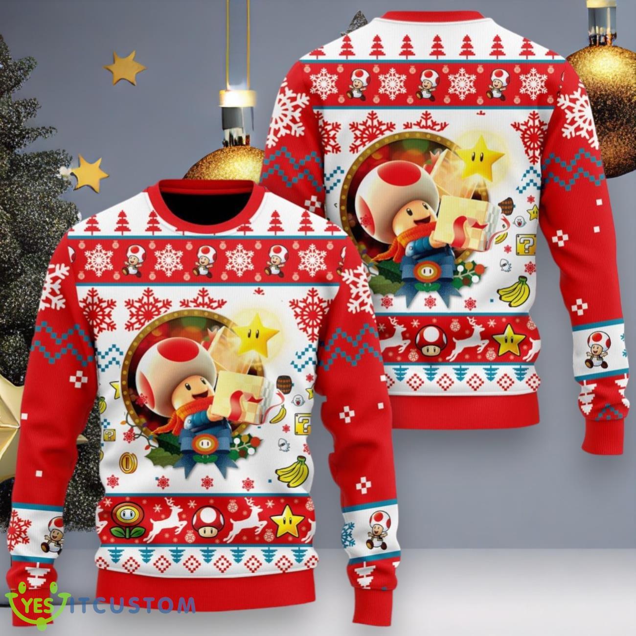 Super Mario Toad Ugly Christmas Sweater 3 Super Mario Toad Ugly Christmas Sweater Product Photo 1