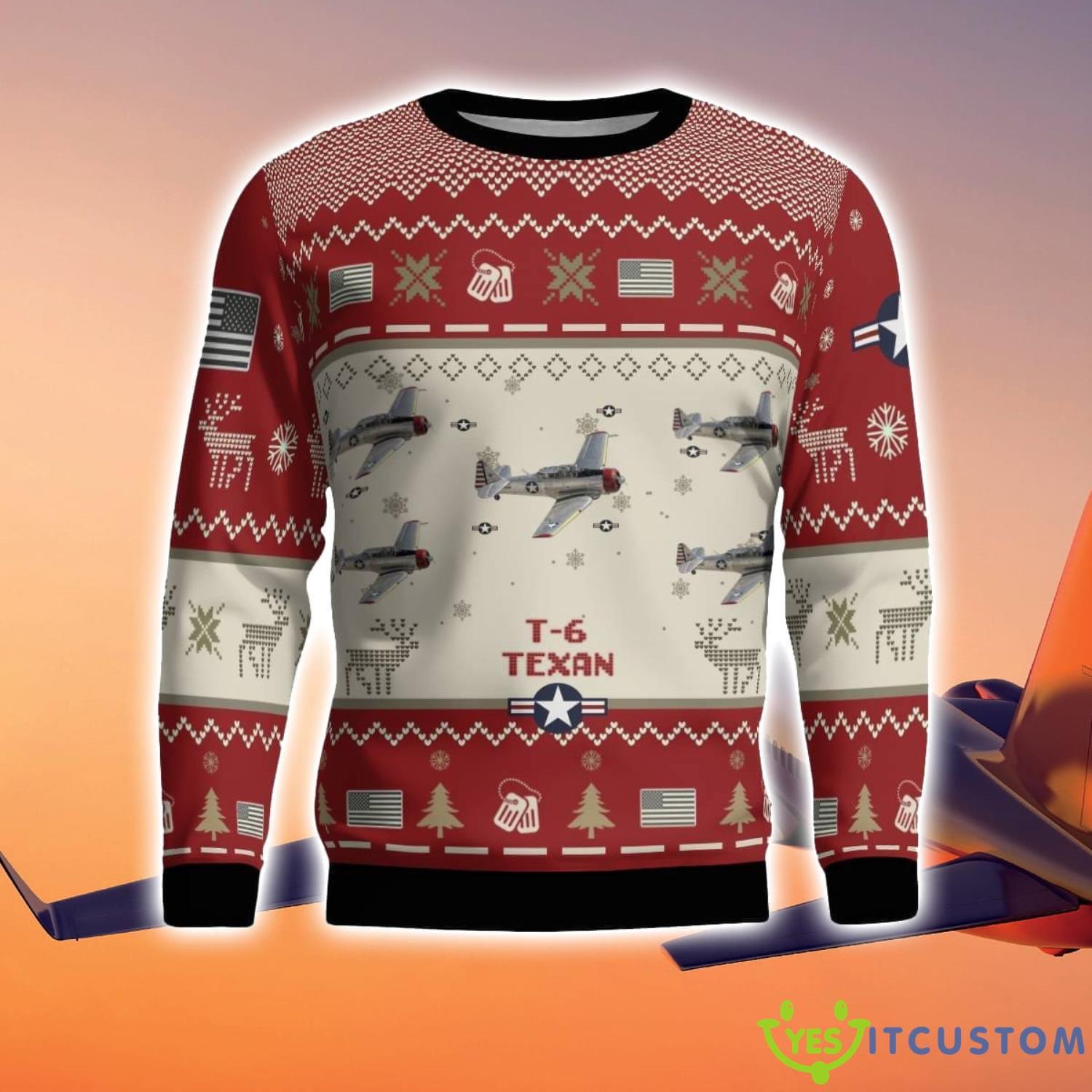 T-6 Texan T6 Aircraft Ugly Christmas Sweater Christmas Gift Veteran 3D Sweater Red Corlor 8 T-6 Texan T6 Aircraft Ugly Christmas Sweater Christmas Gift Veteran 3D Sweater Red Corlor Product Photo 2