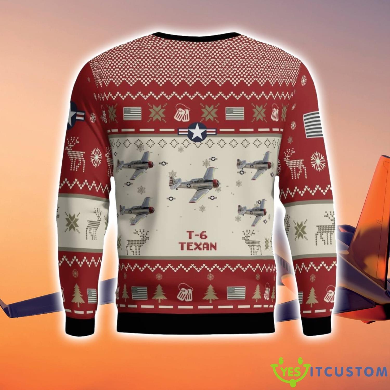 T-6 Texan T6 Aircraft Ugly Christmas Sweater Christmas Gift Veteran 3D Sweater Red Corlor 3 T-6 Texan T6 Aircraft Ugly Christmas Sweater Christmas Gift Veteran 3D Sweater Red Corlor Product Photo 3