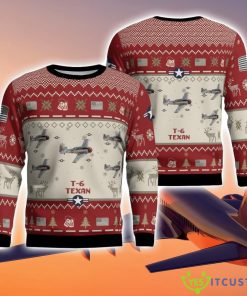 T-6 Texan T6 Aircraft Ugly Christmas Sweater Christmas Gift Veteran 3D Sweater Red Corlor Product Photo 1