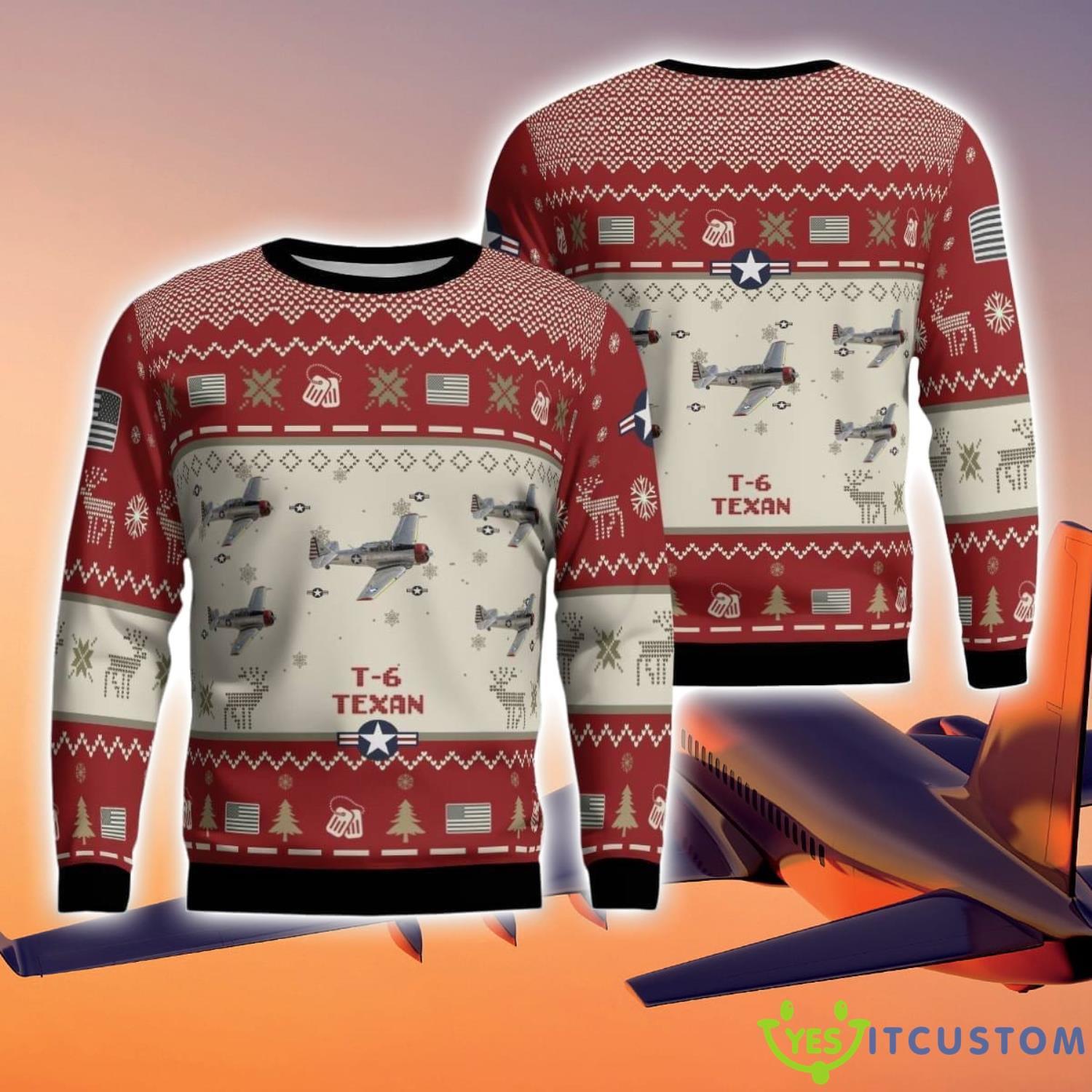 T-6 Texan T6 Aircraft Ugly Christmas Sweater Christmas Gift Veteran 3D Sweater Red Corlor 7 T-6 Texan T6 Aircraft Ugly Christmas Sweater Christmas Gift Veteran 3D Sweater Red Corlor Product Photo 1