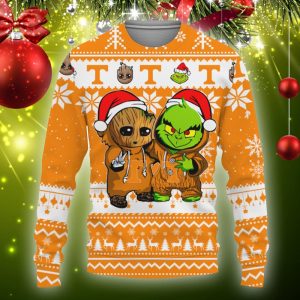 Tennessee Volunteers Baby Groot And Grinch Best Friends Football American Knitted Christmas Sweater - 021123-150158