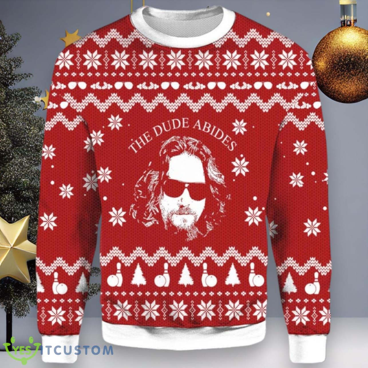 The Big Lebowski The Dude Abides Ugly Christmas Sweater 3 The Big Lebowski The Dude Abides Ugly Christmas Sweater Product Photo 1