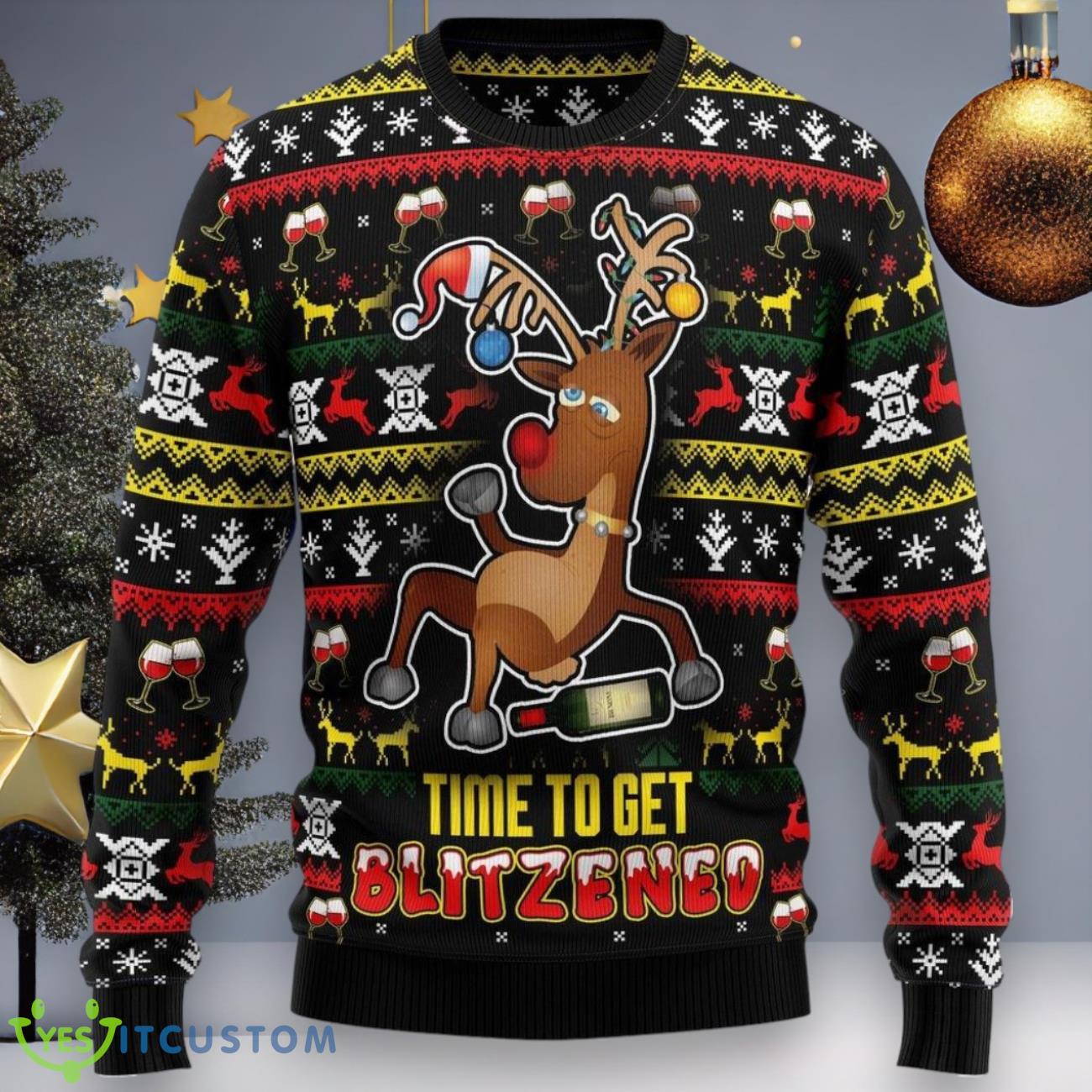 Time To Get Blitzened Ugly Christmas Sweater 3 Time To Get Blitzened Ugly Christmas Sweater Product Photo 1