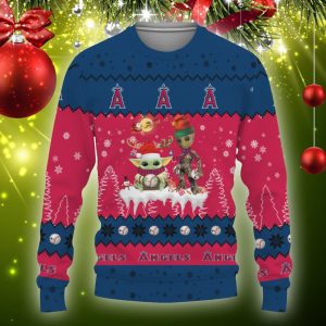 Tis The Season Christmas 2023 Baby Yoda Groot Cute Gift Football American Los Angeles Angels Ugly Xmas Sweater - 021123-161918