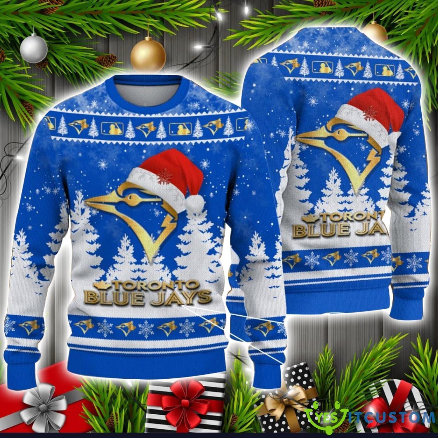 Toronto Blue Jays Logo Wearing Santa Hat Christmas Gift Ugly Christmas Sweater For Men And Women Gift 7 Toronto Blue Jays Logo Wearing Santa Hat Christmas Gift Ugly Christmas Sweater For Men And Women Gift Product Photo 1