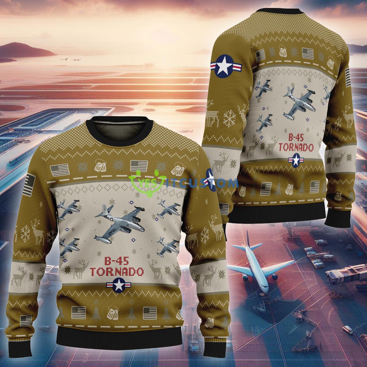 US Air Force B-45 Tornado Aircraft B45 Ugly Christmas 3D Sweater Style Brown 3 US Air Force B-45 Tornado Aircraft B45 Ugly Christmas 3D Sweater Style Brown - US Air Force B-45 Tornado Aircraft B45 Ugly Christmas 3D Sweater Style Brown