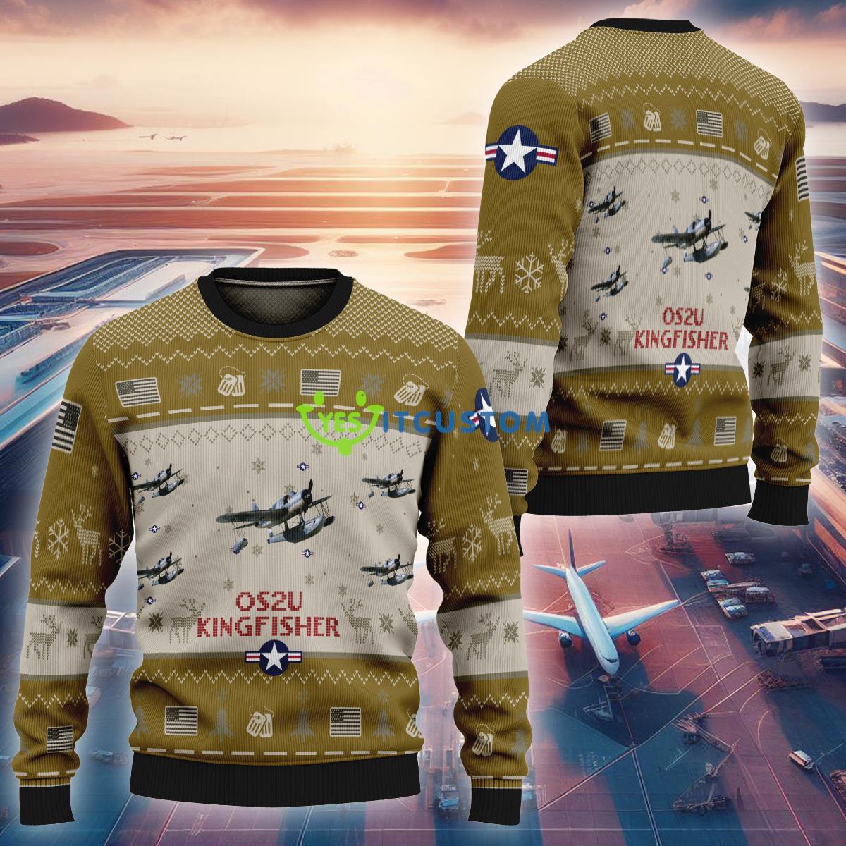 US Air Force OS2U Kingfisher Aircraft OS2U Ugly Christmas Sweater New Brown 3 US Air Force OS2U Kingfisher Aircraft OS2U Ugly Christmas Sweater New Brown - US Air Force OS2U Kingfisher Aircraft OS2U Ugly Christmas Sweater New Brown