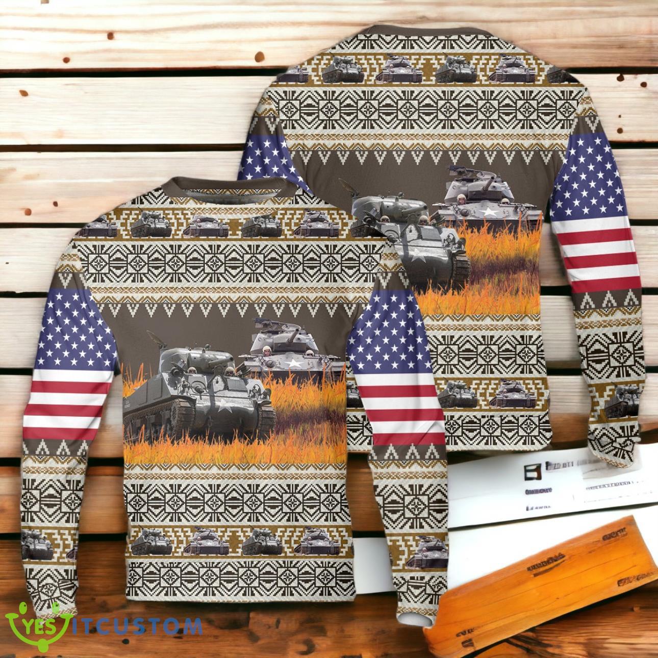 US Army M4A3 Sherman Christmas Sweater 3 US Army M4A3 Sherman Christmas Sweater Product Photo 1